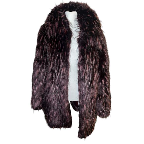 KAREN MILLEN Feather Tip Faux Fur Coat Purple Sz 6 Warm and Soft - Picture 4 of 12